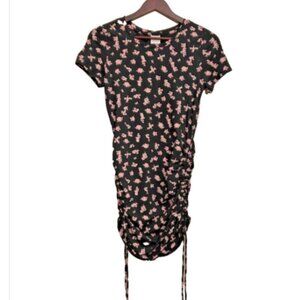 NWT PINK Victoria's Secret Mini Dress Black Floral Ruched Sides XS